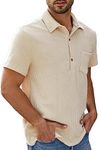 PAODIKUAI Men's Retro Short Sleeve Corduroy Shirt Casual Button Down Shirts (A-Polo-Apricot, Large)