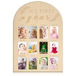 hongpar My First Year Photo Display Wood Board Baby's First Year Photo Frame Milestone Board 12 Months Baby Picture Frame 1st Birthday Nursery Decorations for Boy Girl Baby Keepsake Gift for Mom