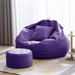 KAM'S LIEU Faux Leather Bean Bag Cover with Relaxing Footrest & Cushion Cover Only Color & Size- (Purple)