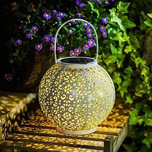 Solar Big Lantern Hanging Garden Outdoor Lights Metal Waterproof LED Table Lamp Decorative