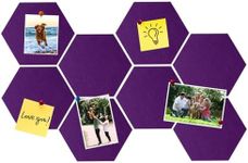 HULAVO 8 Pcs Hexagon Felt Cork Bulletin Board Tiles, Self Adhesive DIY Bulletin Board Pin Board for Office School Home Wall Decor Memos Photos Display(Purple)