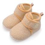 JIASUQI Baby Boys Girls Boots Soft Infant Slippers First Walkers Shoes Warm Socks Newborn Crib Shoes(18 Months-24 Months,Camel)