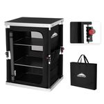 EAGLE PEAK Outdoor Folding Camping Table with Large 3-Tier Storage Organizer and Side Pockets, Easy Set Up Portable Aluminum Camping Kitchen, Black