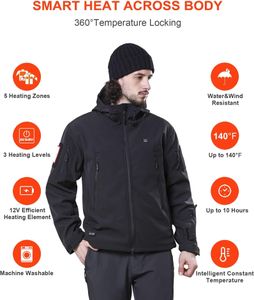 DEWBU Heated Jacket for Men – Black, XL