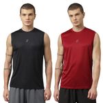 ATICX Men’s Slim Fit Polyester Sleeveless T Shirt Combo - Sando Top Tank Muscle Tee for Sports, Gym, Running (Pack of 2_Black & Wine_XL)