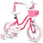 Glerc Daisy Kids Bike 12 Inch for 1 2 3 4 Years Old Girls Bike with Streamers, Basket,Stabilisers and Bell, Red