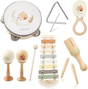 Baby Musical Instruments Set | Montessori Musical Toys for Toddlers 1-3 | Wooden Neutral Colors Percussion Instruments Set with Modern Boho Xylophone | Kids Preschool Educational Birthday Gifts