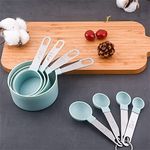 Gopendra Measuring Cups & Spoons Set | Nesting Measure Combo Set with Stainless Steel Handle | for Measuring Dry and Liquid Ingredients | Small Teaspoon with Plastic Head (Lake Blue)