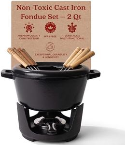 Alva Nori Cast Iron Fondue Set Enameled with 8 Forks Non Toxic 2 Qt 8" PFAS, PFOA & PFTE Free, Smores Kit, Hot Chocolate Maker, Chocolate Melting Pot, Add to Your Pots and Pans Set