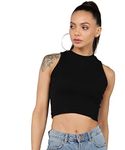 Rock Paper Scissors Womens Halter Neck Crop Tank Slim Fit Top Plus Size Stylish Tops, Black, 4XL