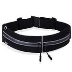 fozme Running Belt Waist Pack with Adjustable Strap and 2 Independent Large Pockets - Water Resistant, Lightweight and Perfect for Workout (Black)