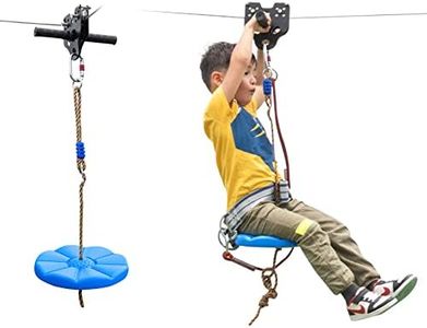 Goplus 100FT Zip Line Kit for Backyard Holds up to 400 lbs, Outdoor Zipline for Kids and Adults with Stainless Steel Cable, Adjustable Seat & Safe Belt, 6FT Spring Brake, Non-Slip Handle