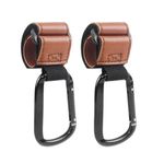 SNOWIE SOFT 2Pcs Stroller Hooks Quick Release Handle Bar Carabiners For Hanging Items Adjustable Hook And Loop Closure Leather Stroller Hooks Bag Hanging Hooks For Stroller, Pram, Pushchair,Bronze