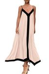 PRETTYGARDEN Women's Summer Spaghetti Strap Long Dress V Neck Flowy Maxi Cocktail Party Dresses (Beige,Large)