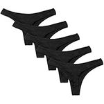 Closecret Women’s Sexy Panties Cotton Thongs Pack of 5pcs G-Strings(Black) (L)