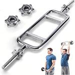 Nisorpa Tricep Weight Bar 34", Triceps Olympic Barbell Bar Curl Dumbbell Bar Threaded Solid Chrome WeightLifting Bars with 2 Ring Collars for Gym Home Training Fits 1 Inch Weight Plates (177lbs)