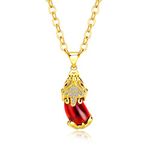 Rockyu Jewelry, Popular Brand, Necklace, Men's, Gold, 18K Gold Pendant, Kwan-yin, Antique Style, Stainless Steel Gold, Garnet