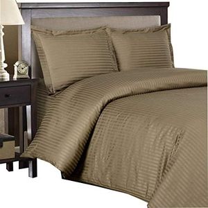 Royal Hotel's 8pc Full Size Bed-in-a-Bag Striped Sheets and Duvet Set, 600-Thread-Count Siberian Goose Down Alternative Comforter White 100 Percent Cotton - Includes Sheets and Duvet Cover Sets Brown