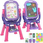 Ylovetoys Easel for Kids, Toddler Art Easel Adjustable Standing, Magnetic Double Sided Easel with Painting Accessories Gift for Boys and Girls (Purple red)