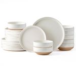 AmorArc Ceramic Dinnerware Sets for 8, 24 Pieces Handpainted Plates and Bowls Set with Rustic Terracotta Underside, Scratch Resistant Stoneware Dishes Set, Dishwasher & Microwave Safe, Light Beige