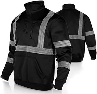 FONIRRA High Visibility Safety Sweatshirt ANSI Class 3 Fleece 1/4 Zip Pullover sweater with Black Bottom for Men(Black,2XL)