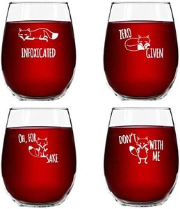 Funny Stemless Wine Glass Set | The Fox Series Pack of 4 Glasses Set | Infoxicated, Zero Fox Given, Oh for Fox Sake, Don't Fox with Me | Novelty Glasses With Cute Sayings for Women, Her | Made in USA