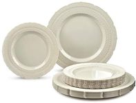 " OCCASIONS " 50 Plates Pack (25 Guests)-Extra Heavyweight Vintage Wedding Disposable/Reusable Plastic Plates -25 x 11'' Dinner + 25 x 8.25'' Salad/dessert (Chateau Collection Ivory)