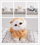 TREK TOYS WORLD Open Eye Cat Plush Toy with Press Simulation Sound, Open Eye Cat Stuffed Animal Toys with Sound for Kids Car Dashboard & Office Desk Decoration (Open-Eye Tan)