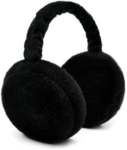 RUIKUNA Earmuffs Women Winter Black Ear Muffs Foldable Fluffy White Ear Warmers Girls Cute Ear Covers Adjustable Headbands Big (Black)