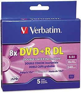 Verbatim DVD+R DL 8.5GB 8X AZO with Branded Surface - 5pk Jewel Case Box - 95311, Silver