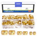 Glarks 105Pcs Tube OD 1/4" 3/8" 1/2" Brass Compression Sleeves Ferrules, 3 Size Brass Compression Fitting Assortment Kit