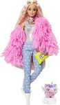 Barbie Extra Doll, Barbie Doll with Pink-Streaked Blonde Hair and Blue Eyes, Fluffy Pink Jacket, Toy Pet Unicorn Pig and Doll Accessories, Toys for Ages 3 and Up, One Doll, GRN28