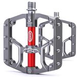 Road/Mountain Bike Pedals - 3 Bearings 9/16” Aluminum Alloy Bicycle Pedals - Mountain Bike Pedal with Removable Anti-Skid Nails … (Titanium)