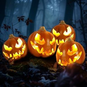 4PCS Jack O Lantern Light Halloween Scary Glowing Plastic Pumpkin Lamp Yards Garden Decor-Orange