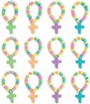 Fun Express Candy Cross Bracelets Individually Wrapped 12 Pack - Religious Scripture Candy Jewelry for Kids Church VBS Sunday School Easter Party Favors | Stretchable Fruit-Flavored Goodie Bag