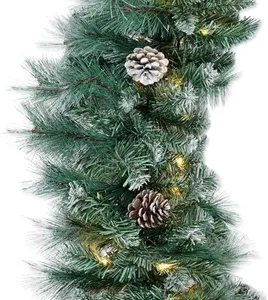 Best Choice Products 9ft Pre-Lit Christmas Garland Holiday Décor for Stairs, Mantel, w/Pine Cones, 2-in-1 White & Multi LED Lights - Semi-Flocked
