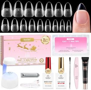 Beetles Gel Nail Kit Flat-X, Almond Short, 320pcs 16 Sizes Nail Tips | with 15g Nail Glue Hands-Free, 7.5ml Base Gel & Top Coat, Mini Lamp, for Acrylic Press On Nail, Beetles Advent Calendar