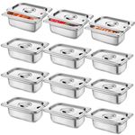 Maxcheck 12 Pcs Stainless Steel Food Containers with Lids 1/9 Size Steam Hotel Table Pans Metal Food Pan Containers for Restaurant Kitchen Freezer(2.5'' Deep)