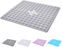 TranquilBeauty Square Clear Grey Shower Mat 53x53cm/21x21in | Non-slip, Machine-Washable Quadrant Bath Mat For Walk In Shower Tray | Shower Mats Non-Slip Suction Cups Ideal For Kids & Elderly