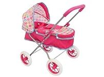 KOOKAMUNGA KIDS Baby Doll Stroller - Realistic 2 in 1 Baby Stroller for Dolls w/Detachable Bassinet – Toy Pram w/Carry Cot, Retractable Canopy & Soft Grip Handle - for Dolls up to 18" - Pink Flower