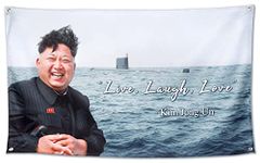 WHGJ Kim Jong Un Live Love Laugh Flag 3x5 ft Wall Tapestry, Heavy Duty 200D Durable Polyester, Cool Funny Poster Flags for Room College Dorm Guys, Fade Resistant Banner Decor