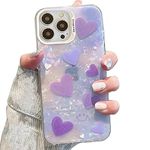 mobistyle Designed for iPhone 16 Pro Cover Cool Shining Shell Love Heart Pattern Design with TPU Edges Phone Back Cover Case for Girls Women (Purple)