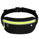 JIMKAN Running Belt for Phone, Sweatproof Running Pouch Ultra Slim with Adjustable Elastic Strap, Large Capacity Runner Waist Pack with Headphone Jack, Reflective Strip for Workouts, Black