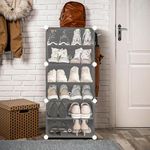 KEEKOS Portable Shoe Rack for Home, Plastic Household, DIY Shoe Rack with Dustproof Door for Heels/Slippers/Boots for Entryway or Bedroom (6-Shelf-3-Door, Grey)