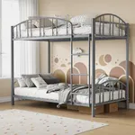 GarveeHome Metal Bunk Bed Twin Over Twin, Heavy Duty Bunkbeds Frame with Arched Guardrail and Safety Ladder, Sturdy Steel Bed for Kids Boys Girls, Space-Saving, No Box Spring Needed, Matte Gray