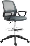 Vinsetto Ergonomic Mesh Back Drafting Chair, Tall Office Chair, Draughtsman Chair with Adjustable Height and Footrest 360° Swivel, Grey