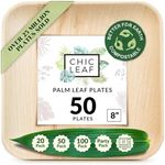 Chic Leaf Palm Leaf Plates Disposable 8 Inch Square (50 Pc) Party Pack Compostable Biodegradable & Eco Friendly Plates,Microwave Safe 50 Pack - Disposable Plates for Party - Bamboo Plates Disposable