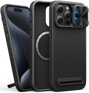 SIXBOX for iPhone 15 Pro Max Case Compatible with MagSafe, Built-in Kickstand & Slide Camera Cover, Military-Grade Drop Protection Rugged Hard Magnetic Phone Case for iPhone 15 Pro Max,Black