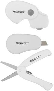 Westcott Titanium-Bonded Mini 3-Piece Travel Set - Folding Scissors for Fabric and Paper, Slicer & Rotary Cutter for Fabric