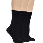 HUGH UGOLI Womens Soft Bamboo Dress Socks, Thin Crew Socks for Business, Trouser & Casual, Non-Binding & Breathable, 3 Pairs, Black, Shoe Size: 9-12